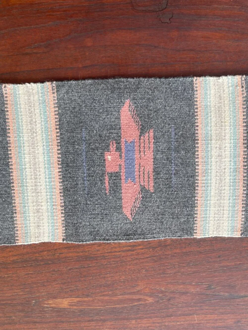Vintage Chimayo Thunderbird Gray Geometric Weaving